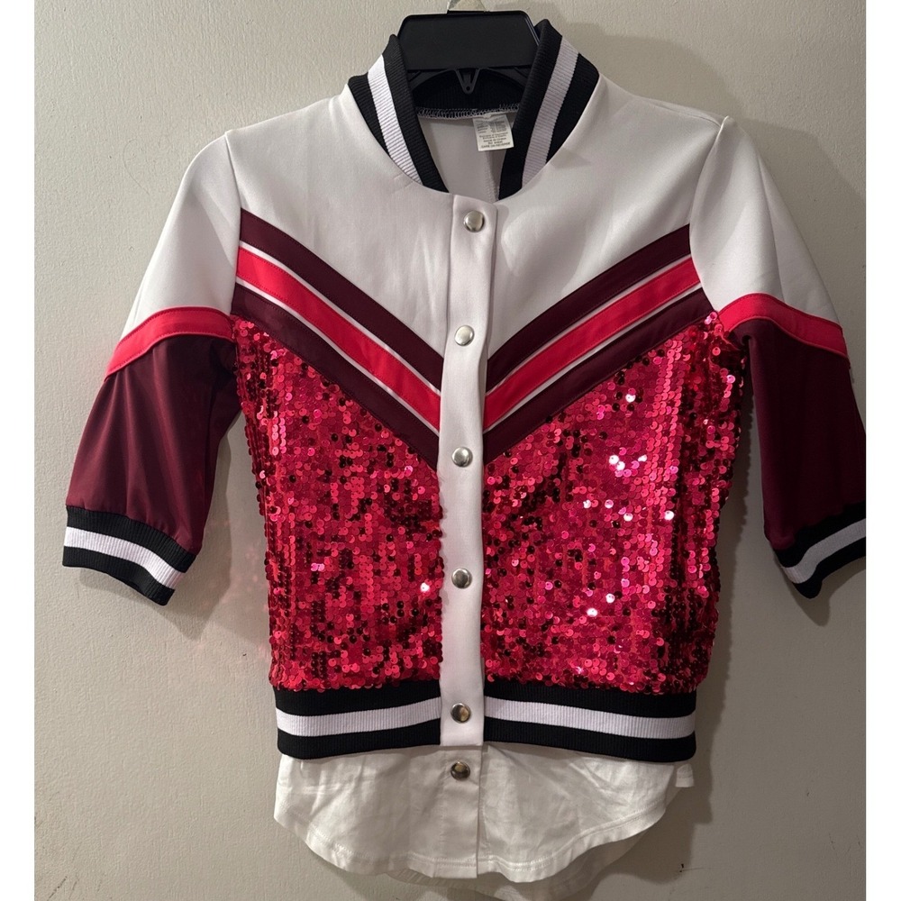 Weissman Sequin Varsity Jacket Sparkly Pink Burgundy Black Snaps Girl's M MC